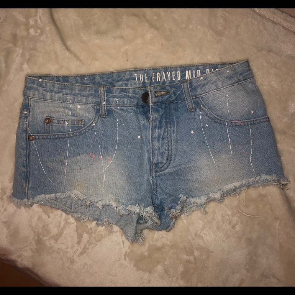 Pacsun paint splatter mid-rise frayed shorts